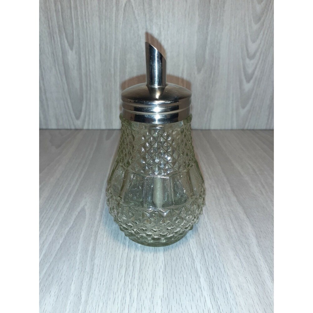 Vtg MCM Sugar Dispenser Diamond Patterned Glass Two Mold Seams Bubbles In Glass